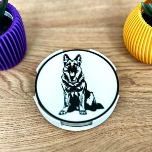German Shepherd Drinks Coaster Set Round Coaster Silhouette Gift for Dog Lovers Owners Placemat for Animal Lovers Keepsake Set Of 4 & Holder