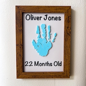Huella de mano de niño enmarcable en 3D real, nombre personalizado real, huella de mano de bebé única, recuerdo personalizado para niños pequeños para marcos de fotos de 5x7 y 6x8