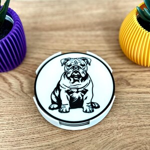 Bulldog Getränke Untersetzer Set Runder Untersetzer Silhouette Geschenk für Hundeliebhaber Bulldog Besitzer Tischset für Tierliebhaber Andenken Set 4 & Halter