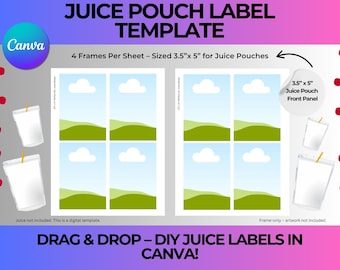 Juice Pouch Label Template | 3.5"x5" Editable Canva Frame | Kool-Aid & Capri Sun DIY Party Favor Tags | Instant Download
