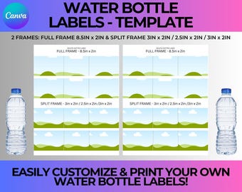 Water Bottle Label Template – Editable Canva | DIY Printable | Party Favor Labels | Instant Download