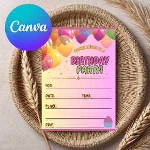 Füllen Sie alles Gute zum Geburtstageinladung | Ballon Thema beschriftbar einladen Bearbeitbare Canva Vorlage | Sofortiger Download - Printable