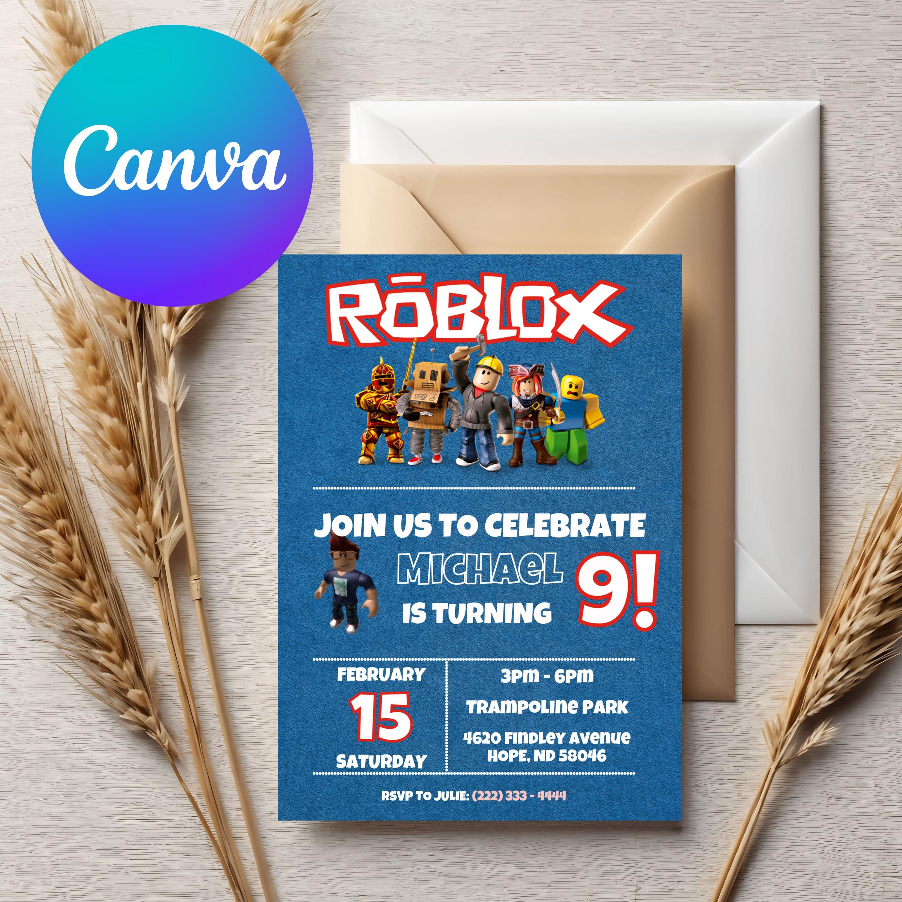 Roblox Birthday Party Invitation | Roblox Themed Birthday Party ...