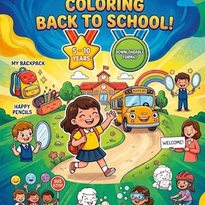 Back to School Coloring Book Printable PDF, School Coloring Pages for Kids Ages 5-10, Kindergarten & Elementary School Activity Sheets