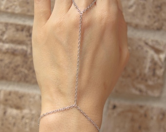 Pulsera de cadena de mano de plata: delicado arnés de mano bohemio de acero inoxidable