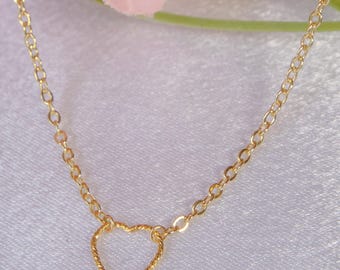 Gold Heart Necklace: 14k Gold-Filled Open Heart Pendant, Minimalist Jewelry