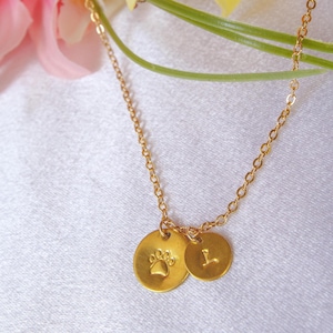 Paw Print Initial Necklace: Sterling Silver Pet Memorial Gift