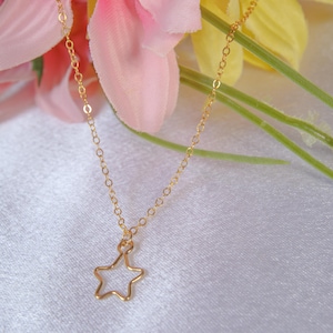 Open Star Necklace, Delicate Layering Charm, Modern Gift for Her, Minimalist Star Pendant Jewelry, 14k Gold Filled