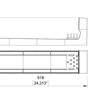 May include: Technical drawing of a rectangular electronic component, with dimensions labeled in inches. The component is shown from multiple angles, including top, side, and end views. The overall length is 24.313 inches (618 mm), and the height is 7.083 inches (180 mm).