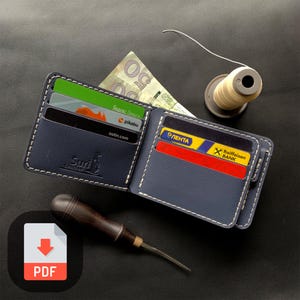Patrón de billetera plegable de cuero - Billetera para hombre con monedero, ventana para DNI y ranuras para tarjetas - Plantilla PDF para artesanía en cuero