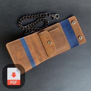 Patrón de costura para billetera de motociclista - Plantilla para billetera con cadena de cuero en PDF - Billetera de moto de tres pliegues hecha a mano - Billetera larga para hombre hecha a mano