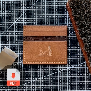 Leder Kartenhalter Muster - Schlanke DIY Brieftasche PDF Vorlage - 6 Kartenfächer + Geldtasche - Minimalistisches Design der Vordertasche