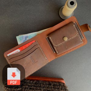 Padrão de carteira de couro - Modelo em PDF para design dobrável com bolso para moedas - Carteira fina faça você mesmo para cartões, dinheiro e presentes