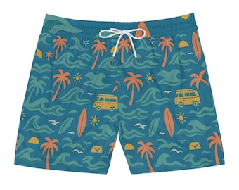Tropical Beach Swim Shorts, Fun Summer Swimwear for Men, Vacation Ready Boardshorts, Surfing Shorts, Beach Party Essentials
