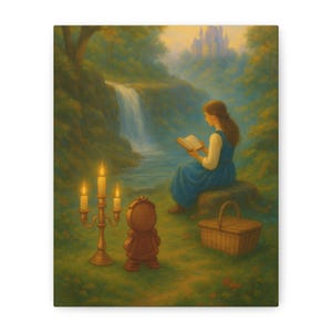 Reading Girl Belle Matte Canvas Wall Art, Przytulny wystrój, Wisząca dekoracja ścienna do sypialni, Inspirowana naturą, Prezent dla miłośników książek, Estetyka domu