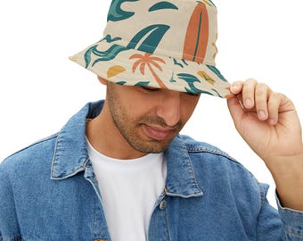 Tropical Print Bucket Hat, Summer Accessory, Beach Hat, Unisex Fashion, Outdoor Sports, Gift for Her/Him