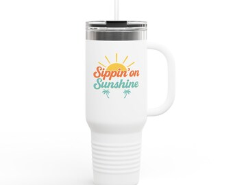 Sunshine Insulated Travel Mug, 40oz | Perfect for Road Trips, Beach Days, Coffee Lovers, Summer Vibes, Gifts for Her