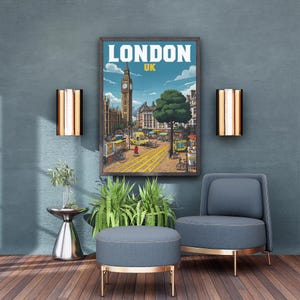 Póster del mapa de Londres: Impresión del Big Ben, arte de viaje por el Reino Unido, decoración de pared británica