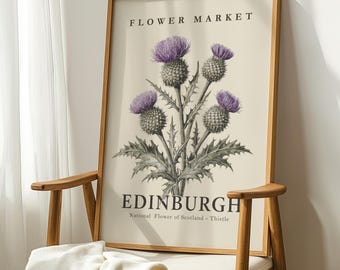 Edinburgh Flower Market Print, Scottish Thistle Botanical Art
