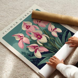Impresión del mercado de flores de Minnesota, póster de zapatilla de dama rosa y blanca, arte mural estatal de inspiración vintage, obra de arte neutral con flores silvestres de Minnesota