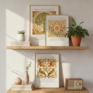 Set di decorazioni murali cristiane in stile William Morris, stampe di versetti biblici, decorazioni con Scritture stampabili