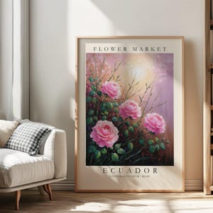 Ecuador Flower Market Print, Rose Botanical Poster, Vintage Floral Wall Art, South American Flower Art, Ecuador Flower, Pastel Artwork