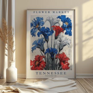 Impresión de mercado de flores, impresión artística de iris, arte floral de pared, decoración botánica estética, póster de la flor del estado de Tennessee, regalo para el hogar sureño