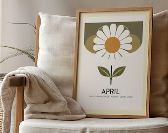 April Daisy Birth Flower Printable – Botanical Wall Art Digital Download