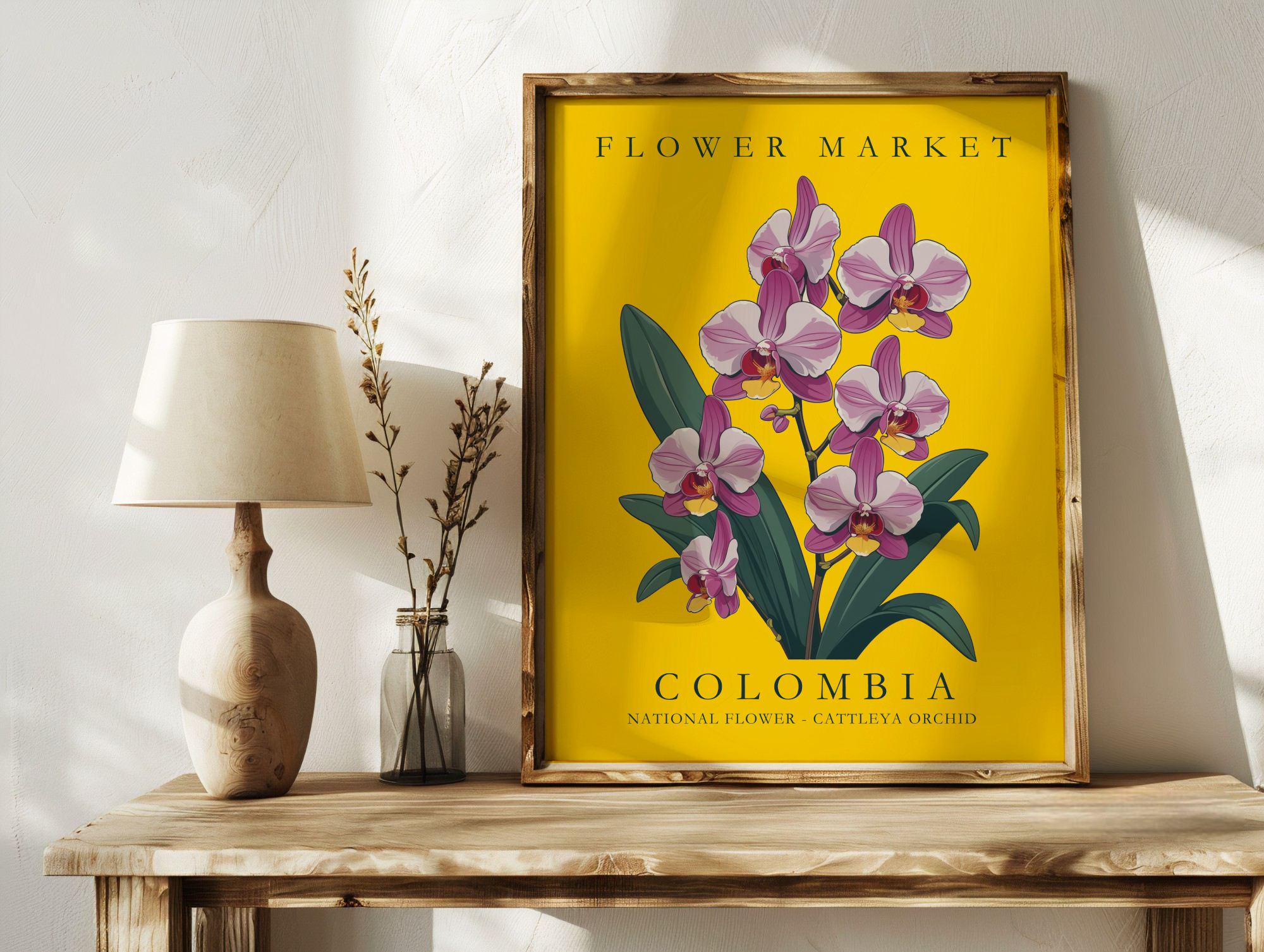 Colombia National Flower Market Poster, Cattleya Orchid Wall Art, Botanical  Floral Print, Bold Latin American Decor - Etsy Israel, image size:2000x1506