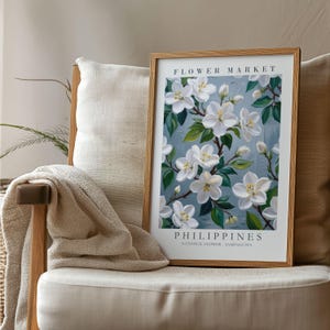 Philippines Flower Market Print, Sampaguita Poster, Filipino Wall Art, Botanical Print, Jasmine Floral Decor, Tropical Poster, Filipino Gift