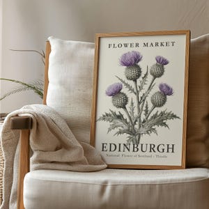Edinburgh Flower Market Print, Scottish Thistle Art, Wildflower Wall Art, Scotland Thistle, Scottish Gifts, Botanical Drawing, Home Decor