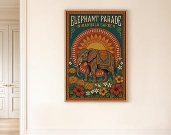Elephant Mandala Art Print, Indian Decor, Boho Wall Art (Digital Download)