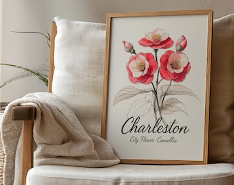 Impresión del mercado de flores de camelia de Charleston, decoración sureña para el hogar