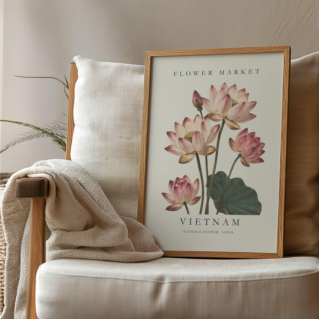 Vietnam Poster, Pink Lotus Flower Market Print, Asian Floral Wall Art ...