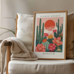 Mexican Flower Market Print, Mexican Wall Art, Mexico Poster, Cactus Wall Art, Mexican Gifts, Cactus & Desert Flowers Artwork, Colorful Art