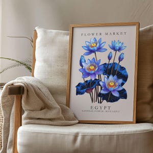 Egypt Flower Market Print, Blue Lotus Wall Art, Vintage Botanical Poster, Egyptian Art, Egypt Decor, Egyptian Gifts, Blue Lotus Poster