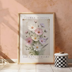 Regalo personalizado para el segundo aniversario, póster para el segundo aniversario, regalo de algodón para el aniversario, impresión simbólica de aniversario Cosmos, arte para la segunda boda