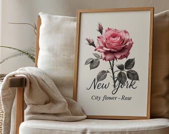 Stampa del mercato dei fiori di New York, poster di rose, stampa botanica vintage di New York, arte murale dello Stato, illustrazione di rose di New York, regalo floreale di New York