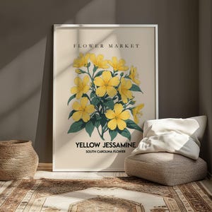 Yellow Jessamine Art Print, South Carolina State Flower Poster, Vintage-Inspired Floral Wall Art, Botanical Flower Market Print