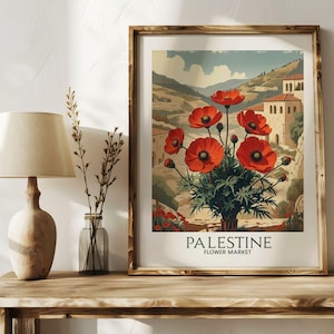 Palestine Flower Market Print, Red Anemone Poster, Palestine Art, Middle East Poster, Vintage Travel Style Gift, Neutral Landscape Decor
