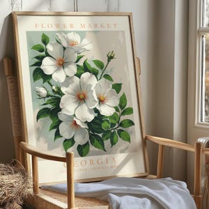 Georgia Flower Market Print, Georgia State Wall Art, Cherokee Rose Poster, Vintage-Inspired Floral Wall Art, Botanical Wildflower Prints