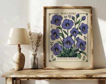 Wisconsin Wood Violet Print, Botanical State Flower Art