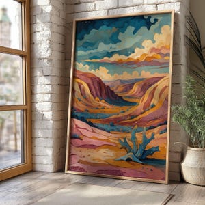 Desert Wall Art Print , Colorful Wall Art, Vibrant Southwestern Landscape Poster, Boho Nature Artwork, Sunset Canyon Scene for Home Decor