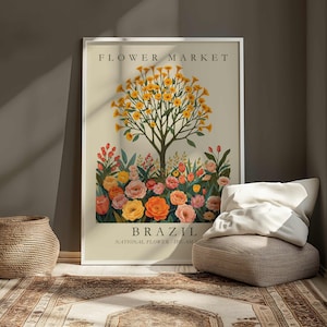 Brazil National Flower Print, Ipê-Amarelo Wall Art, Brazil Flower Market Print, Botanical Brazil Artwork, Golden Trumpet Tree, Floral Poster