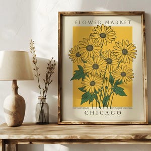 Impresión del Mercado de Flores de Chicago, Decoración Floral de la Ciudad del Crisantemo, Arte Mural de Chicago, Illinois, Póster Vintage de Chicago, Arte Floral Amarillo para Cocina