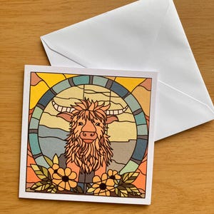 Cartão de felicitações em branco feito à mão com tema de vaca das Terras Altas - Cartão de felicitações desenhado à mão - Cartão de notas para todos - Presentes para vacas das Terras Altas