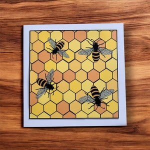 Cartão de Saudações Bee Blank - Cartão Desenhado à Mão - Cartão de Design de Colmeia - Cartão de Amante de Abelhas - Cartão para Apicultores