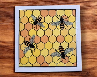 Handgezeichnete Bienen Karte: Bienenkorb Design, Blanko Grußkarte