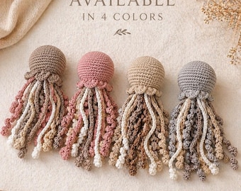 Crocheted Jellyfish Baby Gift, Sensory Montessori Rattle, Organic Cotton, Custom Color, Crocheted Rattle, Baby Shower Gift