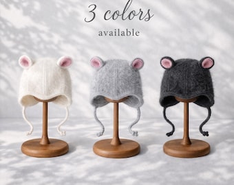 Cappellino da topo in angora lavorato a mano: accessorio per foto di neonati